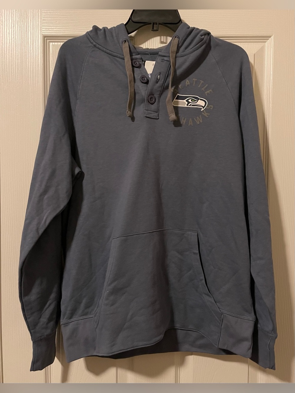 Seattle Seahawks NFL Apparel Button Up Pullover Light Hoodie LG Mens Sz Lrg NEW